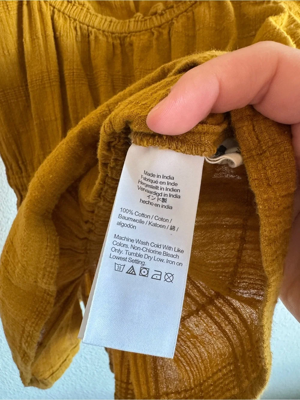 Madewell Mustard Smocked Peasant Top